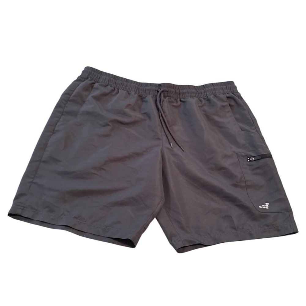 BCG Mens Active Shorts Dark Gray 2XL Elastic Waist Zipper Pocket 100%‎ Polyester